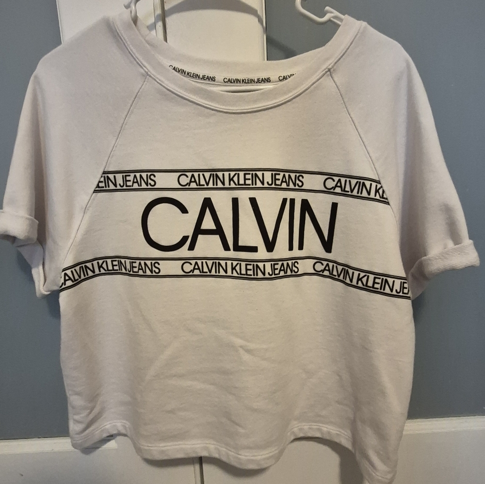 Calvin Klein Jeans Logo Crop Top in White